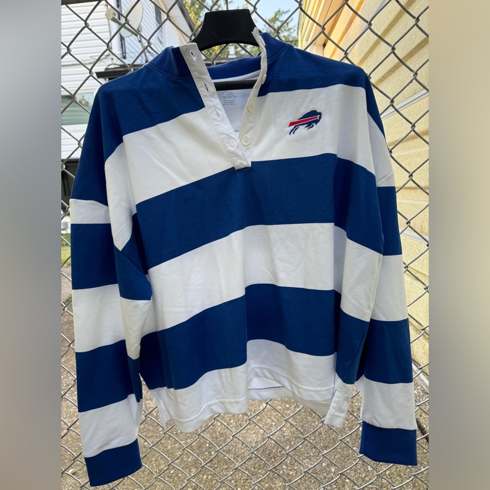 Buffalo Bills Rugby Stripe Shirt with Quarter Button Collar